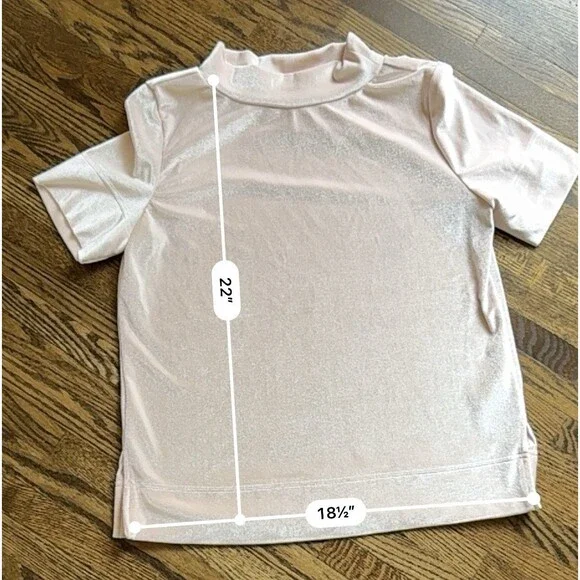 Anthropologie Krisha Velvet Mock Neck Short Sleeve Top Light Pink Blush Women S - Picture 7 of 8